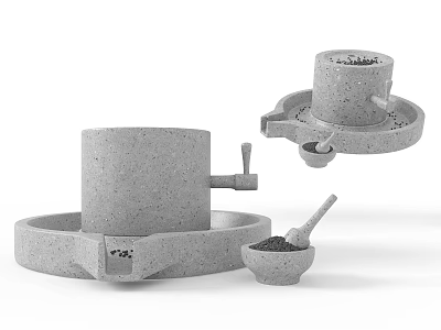 Natural Stone Garden Ornaments With Mill Tray Scoop And Decorative Design 3d model