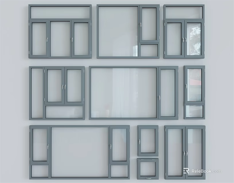 Various Modern Casement Windows With Stylish Frame Designs And Clear Glass Panels For Home Use 3d model 