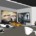 FWBK Automobile 4S Store Showroom With Glass Windows Red Sports Car And Fenced Area