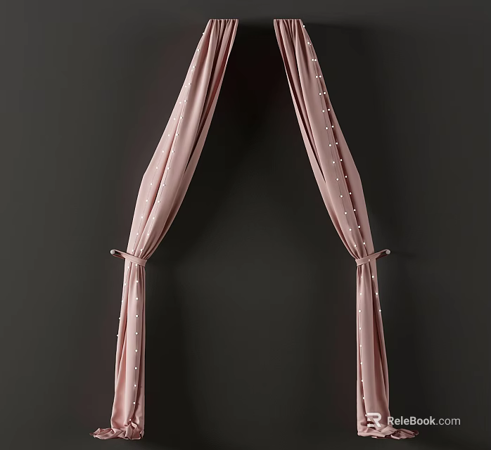 Soft Pink Draped Curtains With Decorative Tiebacks For Modern Interior Design 3d model 