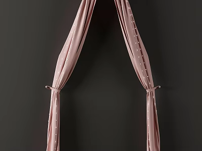 Soft Pink Draped Curtains With Decorative Tiebacks For Modern Interior Design 3d model