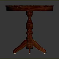 Round Wooden Side Table With Carved Pedestal Base And Three Legs Design