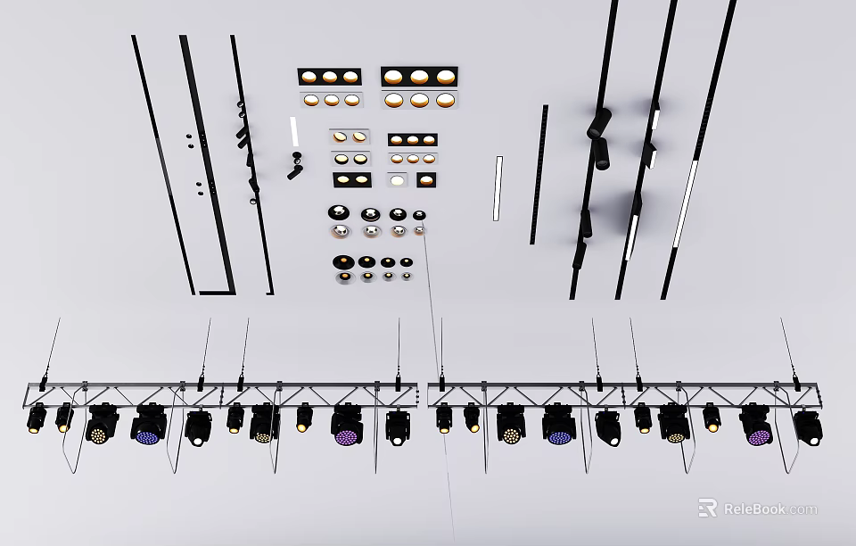 Modern Indoor Lighting Fixture Set With Track Lights Pendant Lamps And Spotlights 3d model 
