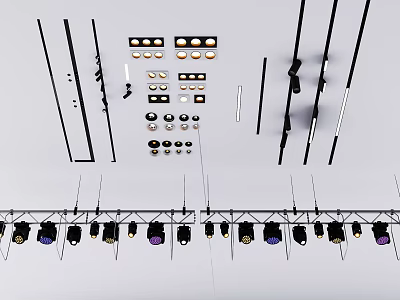 Modern Indoor Lighting Fixture Set With Track Lights Pendant Lamps And Spotlights 3d model