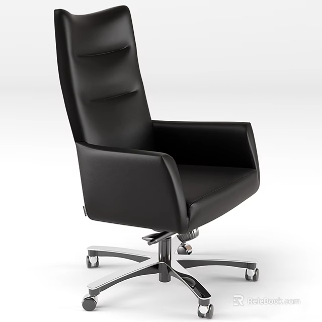 Modern Black Office Desk Chair Set With High Back Armrests And Metal Base Wheels 3d model 