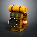 Practical Camping Backpack With Rolled Yellow Mat Pot And Lantern For Outdoor Use 3d model