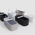 Modern Rectangular Bathtubs In Various Colors With Faucets And Marble Texture 3d model