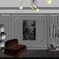 Wooden Background Wall With Decorative Pictures Display Cases Ties Cufflinks And Suit Mannequin