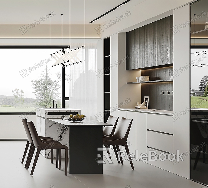 Modern Restaurant Wine Cabinet Black and White Grey Modern Guest Restaurant Simple Island Table Italian Chandelier G251 model