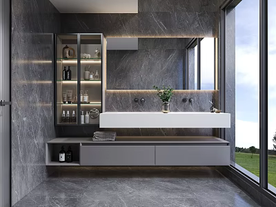 Modern Wall Mounted Bathroom Vanity Cabinet With Double Sink Large Mirror And Storage 3d model