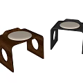 Two Modern Wooden Stools With Circular Cutouts And White Padded Seats