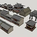 Ancient Architecture Models Featuring Traditional Chinese Style Various Roof Structures And Courtyard Designs
