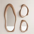 Unique Shaped Brown Mirrors Mounted On Light Colored Tile Wall Reflecting Modern Bathroom Interior 3d model