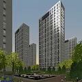 Modern High Rise Residential Buildings With Glass Curtain Walls And Green Surroundings