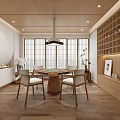 Traditional Chinese Hotel Mahjong Room With Wooden Furniture Lattice Windows And Decorative Items