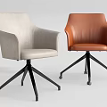 Two Light Gray and Brown Office Chairs with Armrests and Black Five-Star Wheel Bases