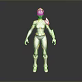 Futuristic Game and Movie Character in Silver Yellow Mech Armor With Blue Visor Helmet