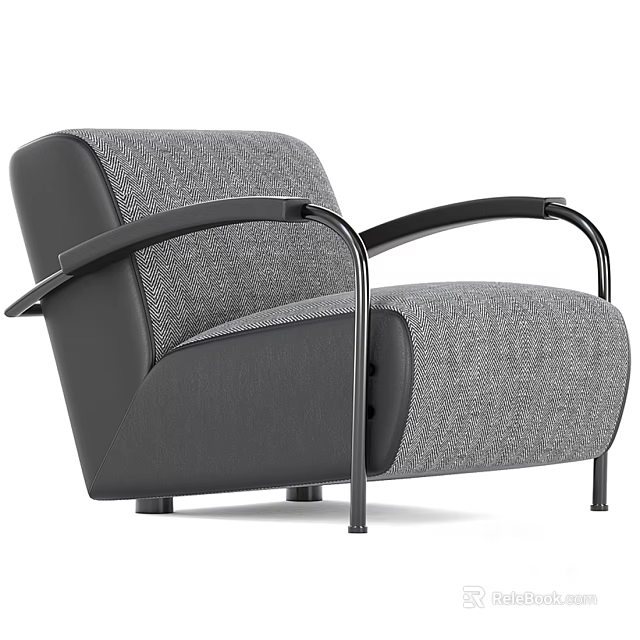 Modern Grey Fabric Armchair With Black Metal Armrests And Sleek Contemporary Design 3d model 