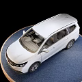 White SUV Car Showcased On Blue Circular Platform Against Black Background