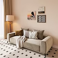 Modern Double Sofa with Arm Fabric Sofa Modern Decorative Painting Modern Sofa Floor Lamp Double 3d model