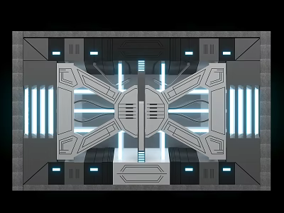 Futuristic Sci Fi Interior With Symmetric Geometric Design Blue Lighting And Control Panels 3d model