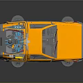 Orange Retro Futuristic Car With Roof Equipment And Black Wheels Metallic Finish