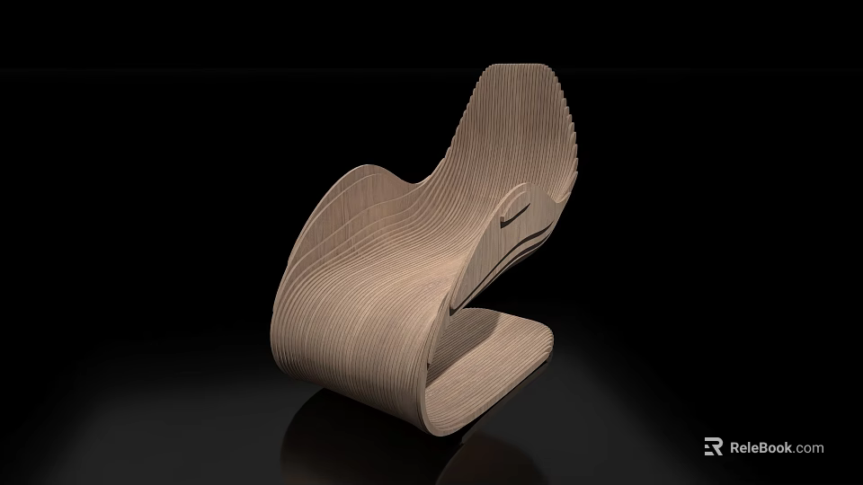 Wooden Leisure Chair With Curved Wave Design And Modern Minimalist Style 3d model 