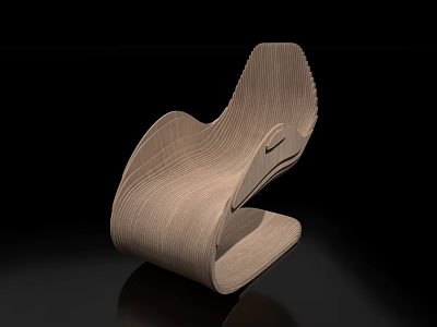 Wooden Leisure Chair With Curved Wave Design And Modern Minimalist Style 3d model