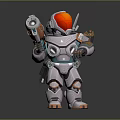 Mechanical Character With Red Dome Head Holding Gun Mechanical Structure Gray White Blue Orange Details
