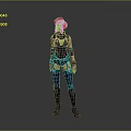 Game Movie Character With Blonde Hair Dark Green Blue Tight Outfit Wrist Guards Long Boots