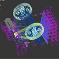 Blue Industrial Jaw Crusher With Red Pulleys And Metal Frame Structure