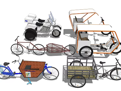 Various Traditional Cycle Rickshaws Bicycle Cargo Carriers And Covered Transport Designs 3d model