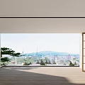 Spacious Villa Balcony With Wooden Flooring Overlooking City Skyline Mountain Scenery And Trees