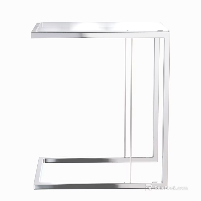 Modern Side Table With Stainless Steel Frame And Clear Glass Top Design 3d model 