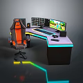 Gaming Setup Featuring Ergonomic Chair Curved Monitors And RGB Desk Lighting