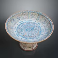 Ceramic Pedestal Bowl With Traditional Blue And Colorful Floral Patterns For Home Use