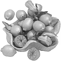 Fresh Ripe Lemons in White Shell Shaped Bowl with Green Leaves and Sliced Pieces
