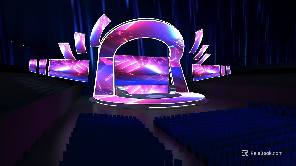 Professional Commercial Stage Equipment With Large LED Screens And Lighting System 3d model 