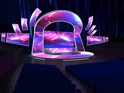 Professional Commercial Stage Equipment With Large LED Screens And Lighting System 3d model