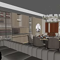 New Chinese-style private room large-size room-type sofa box room sofa combination dining table and chair combination 3d model