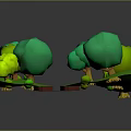 Colorful Green And Yellow Trees In 3D Scenic Grassland With Stream