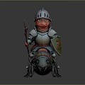 Duck Knight In Armor Riding Giant Ant With Spear And Green Shield Emblem