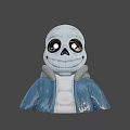 Cartoon Skeleton Character In Blue Hoodie With White Body Black Large Eyes And Smiling Expression 3d model