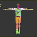 Man in Yellow Lakers Number 12 Jersey with Arms Outstretched and Pink Shoes