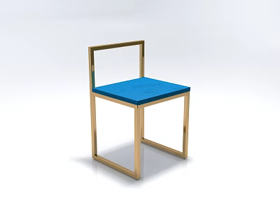 Stylish Single Chair With Gold Frame And Blue Cushioned Seat Design 3d model