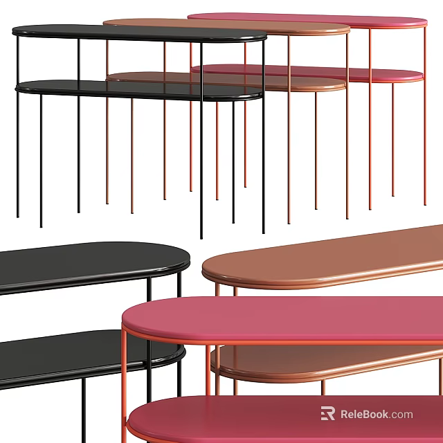 Stylish Console Tables Black Brown Pink Oval Top Thin Legs Modern Design Home Decor Accent 3d model 
