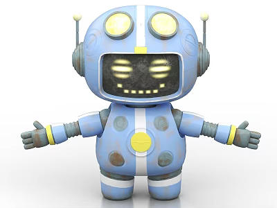 Blue Cartoon Smart Robot With Round Eyes Smiling Face And Extended Arms 3d model