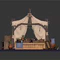 Wooden Market Stall Design With Canvas Roof String Lights Displayed Goods And Potted Plants