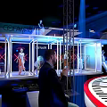 Fashion Runway Stage Design With White Platform Red Border Black White Stripes And Lighting
