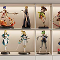 Anime Character Figurines Display On Shelf With Various Poses And Detailed Designs